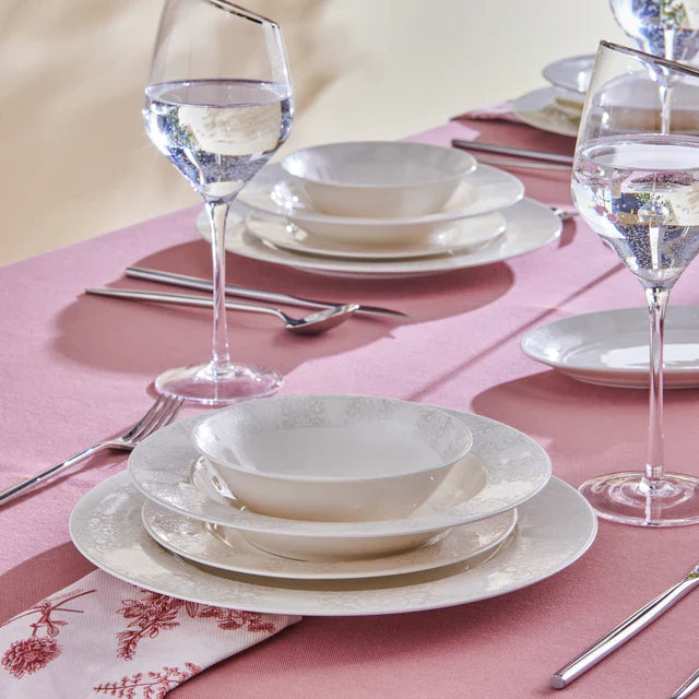 Karaca Forever Bone China New Olio – Service de Table 53 Pièces pour 12 Personnes, Blanc