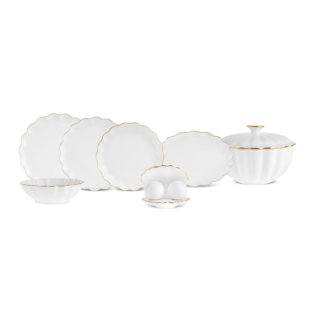Karaca Fine Pearl Extra Shell Service de Table 55 pièces pour 12 personnes Or