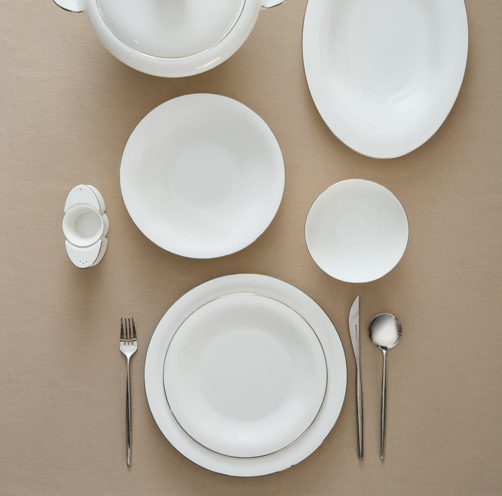 Karaca Fine Pearl Extra Argento Platin Service De Table 55 Pièces Pour 12 Personnes