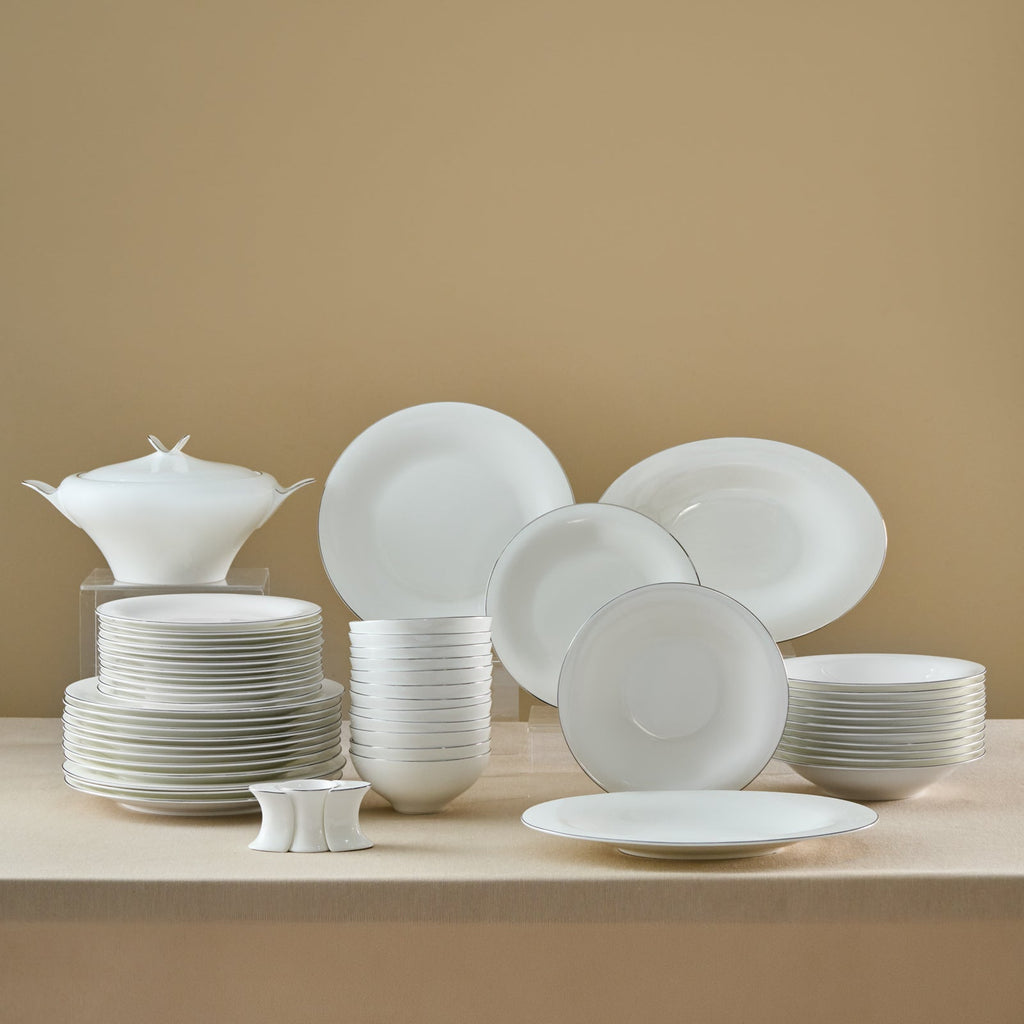 Karaca Fine Pearl Extra Argento Platin Service De Table 55 Pièces Pour 12 Personnes