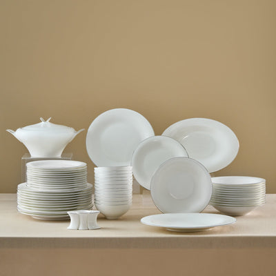 Karaca Fine Pearl Extra Argento Platin Service De Table 55 Pièces Pour 12 Personnes