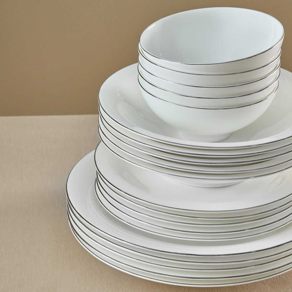 Karaca Fine Pearl Extra Argento Platin Service De Table 55 Pièces Pour 12 Personnes
