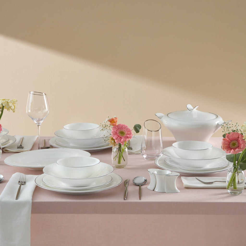 Karaca Fine Pearl Extra Argento Platin Service De Table 55 Pièces Pour 12 Personnes