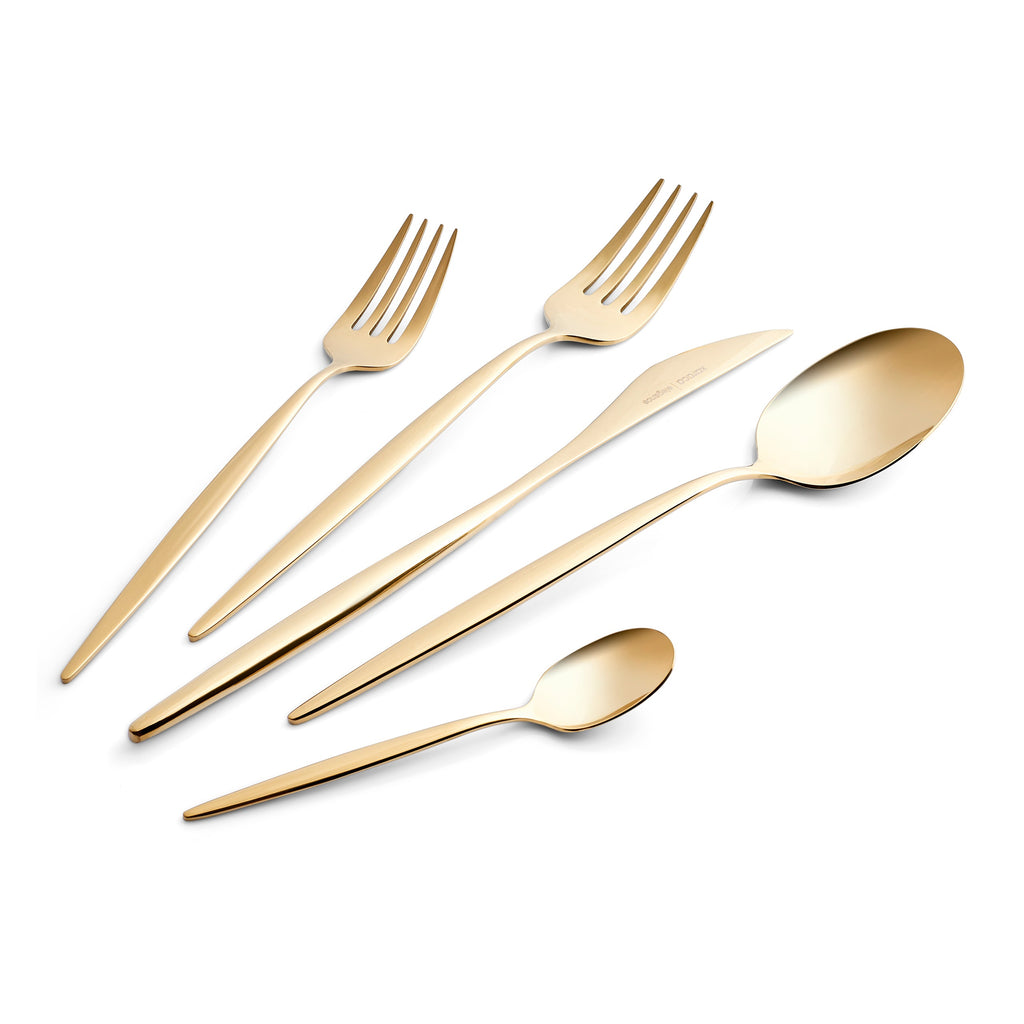 Karaca Lizbon Ensemble de Couverts 30 Pièces pour 6 Personnes – Doré