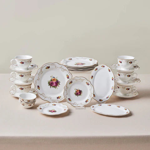 Karaca Forever Bone Antique Gold Ensemble De Petit-Déjeuner 26 Pièces