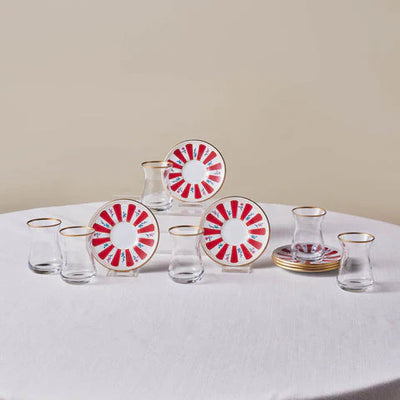 Verre à Thé Karaca Bursa, 12 Pièces, Rouge