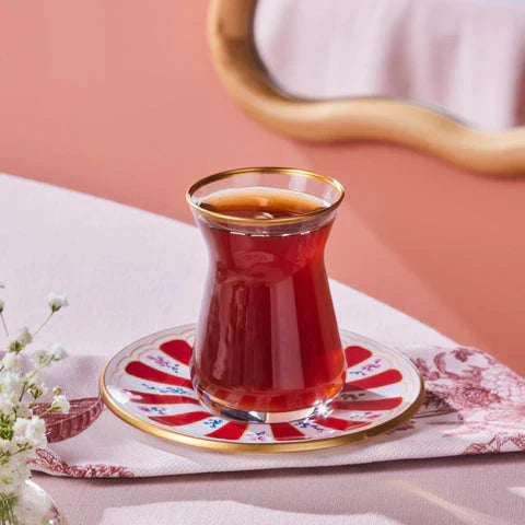 Verre à Thé Karaca Bursa, 12 Pièces, Rouge