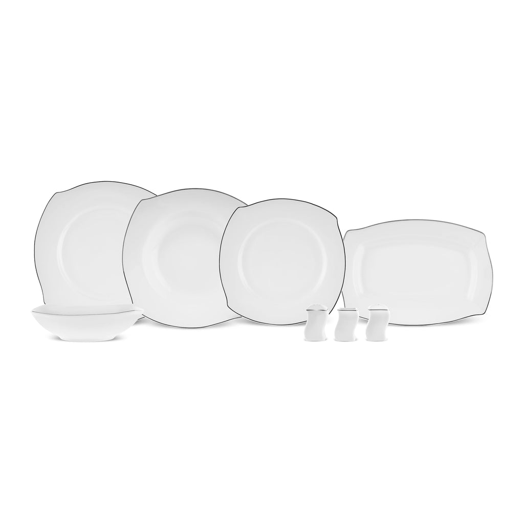 Karaca Square Bone Eterno Service de Table 53 pièces pour 12 personnes Platine