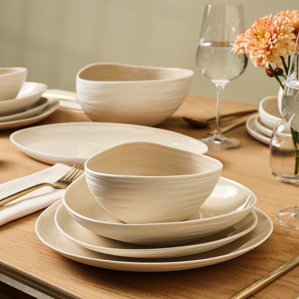 Karaca Earth Collection Rise Service de Table 55 Pièces pour 12 Personnes, Cream