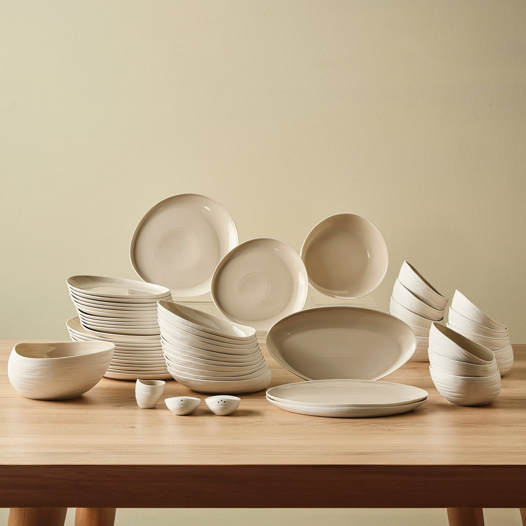 Karaca Earth Collection Rise Service de Table 55 Pièces pour 12 Personnes, Cream