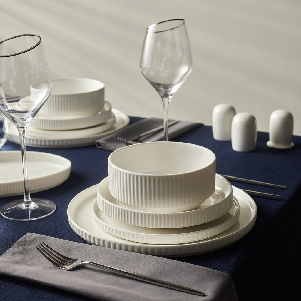 Karaca Forever Bone Pablito Service De Table 53 Pièces Pour 12 Personnes, Blanc