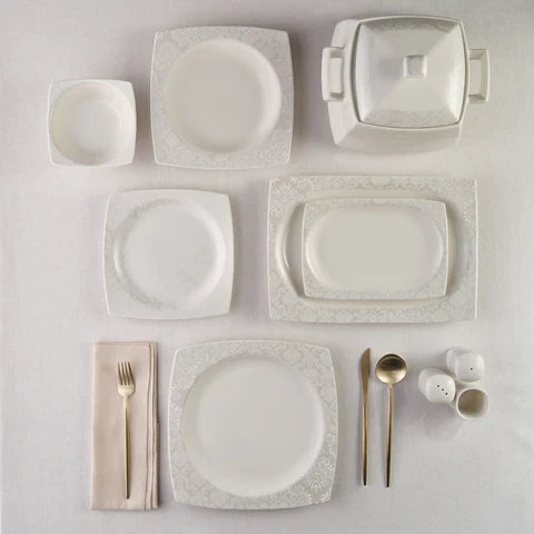 Karaca Square Bone Bridal Service De Table 60 Pièces Pour 12 Personnes