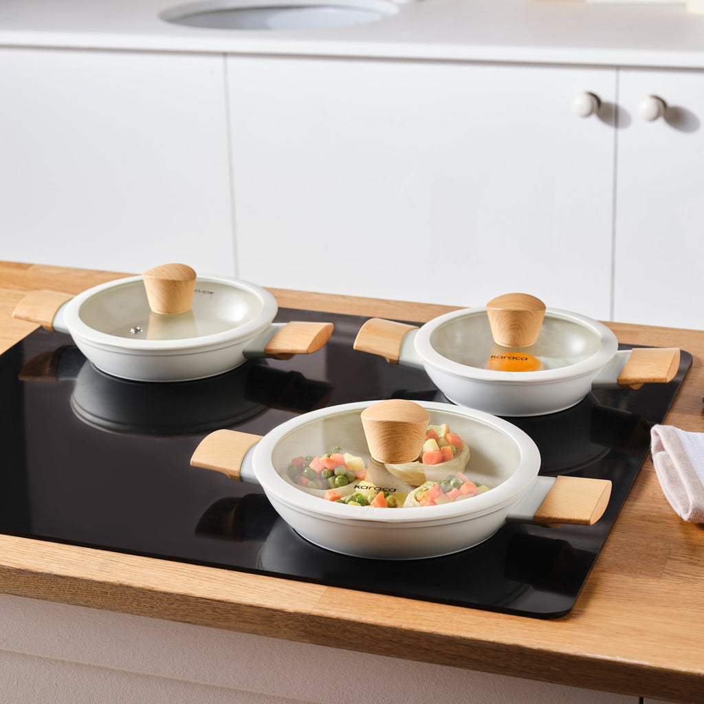Karaca Swiss Crystal Almond, Set de 6 Casseroles Basses, Induction