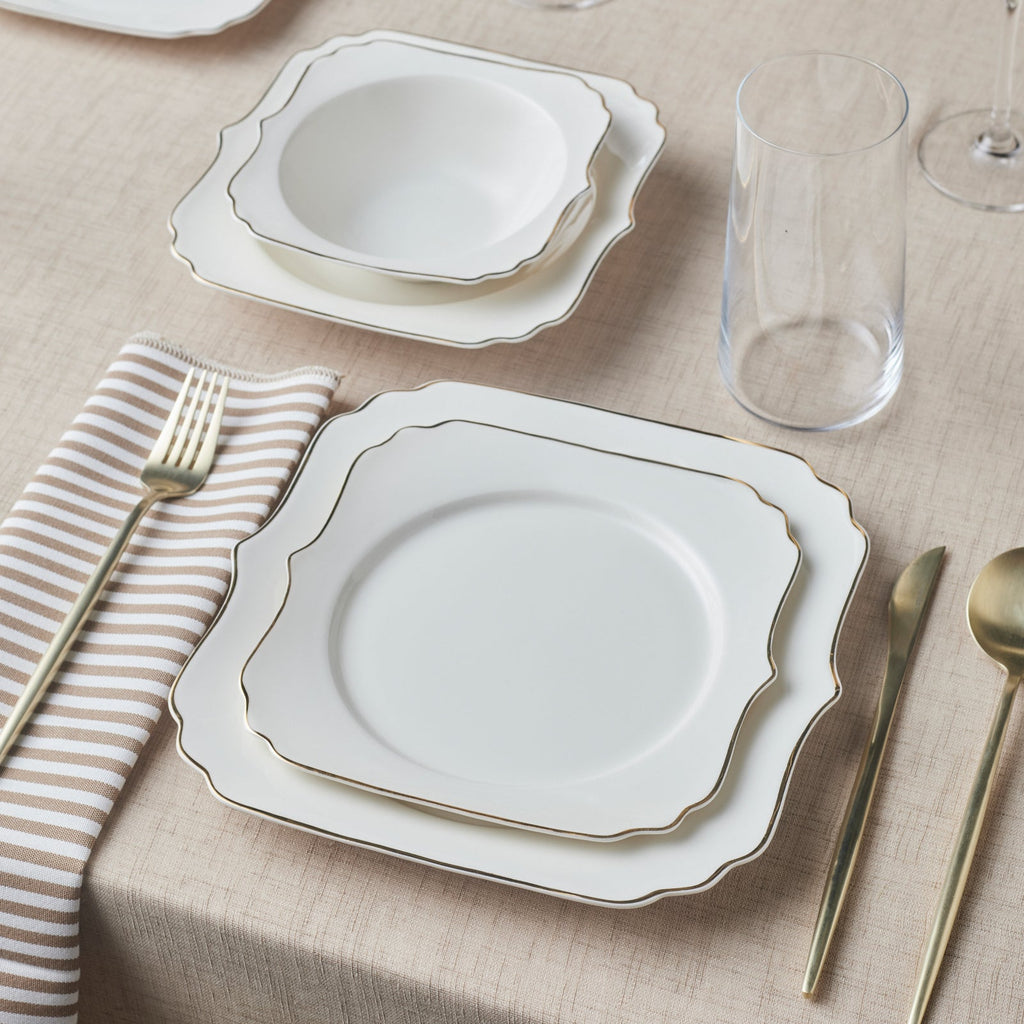 Karaca Stream Bone Vintage Service de Table 24 Pièces pour 6 Personnes, Doré