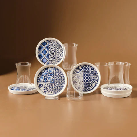 Service à Thé Turc Karaca Portela 12 Pièces en Bone China pour 6 Personnes, 170 ml, Multicolore