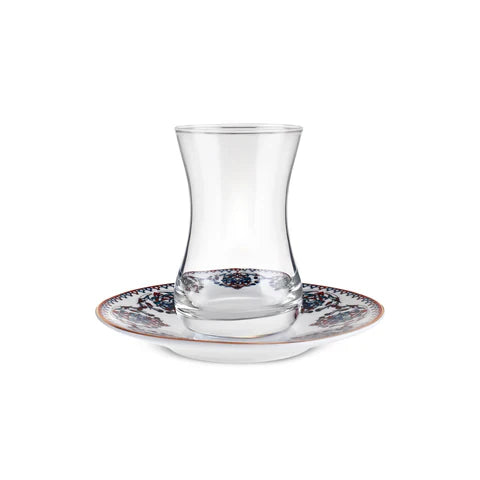 Service à Thé Turc Karaca Nakkas 12 Pièces en Bone China pour 6 Personnes, 130 ml, Rouge