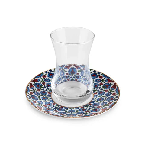 Service à Thé Turc Karaca Emirgan 12 Pièces en Bone China pour 6 Personnes, 130 ml, Multicolore