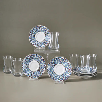 Service à Thé Turc Karaca Emirgan 12 Pièces en Bone China pour 6 Personnes, 130 ml, Multicolore