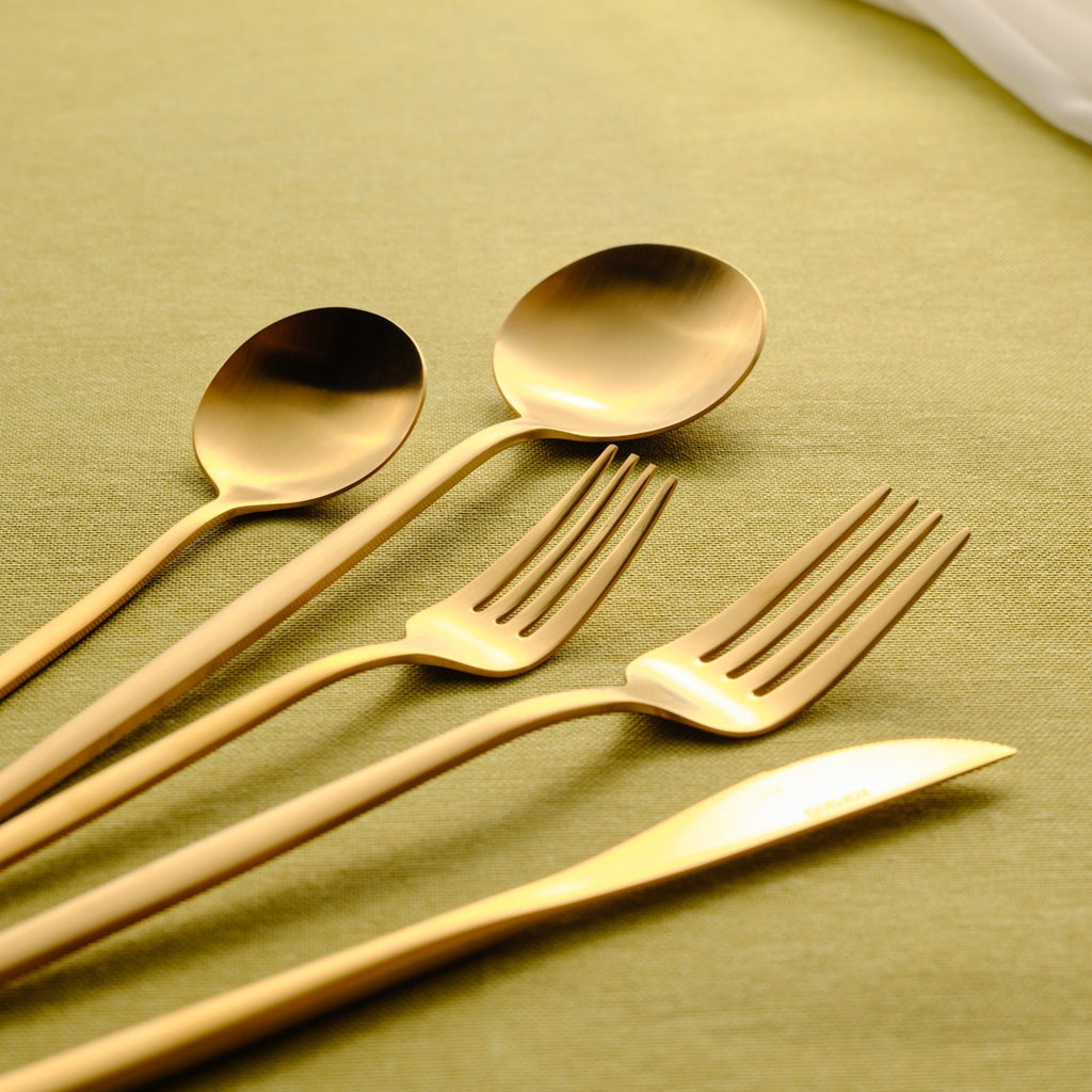 Set De Couverts Karaca Matte Gold Pour 12 Personnes, 60 Pièces