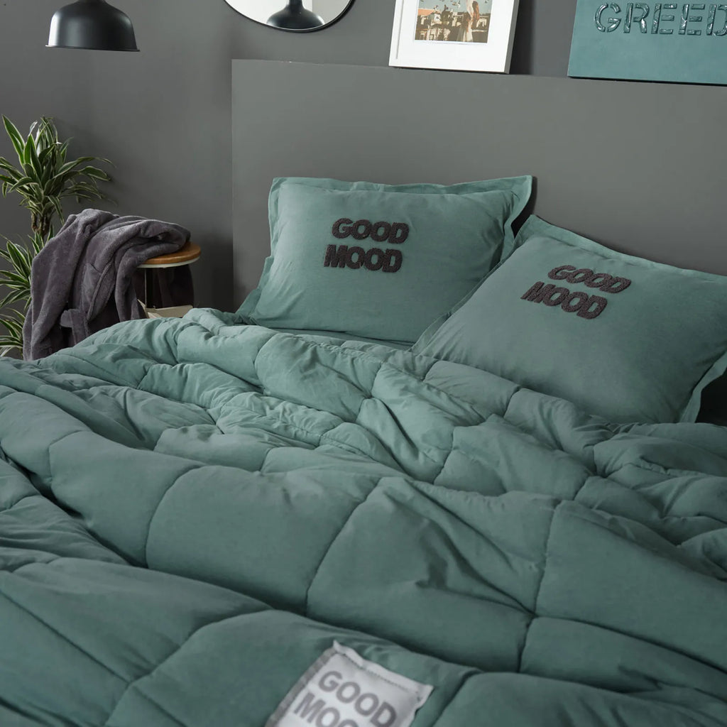Ensemble de Lit Double Karaca Home Motto Cotton Comfort, Pétrole