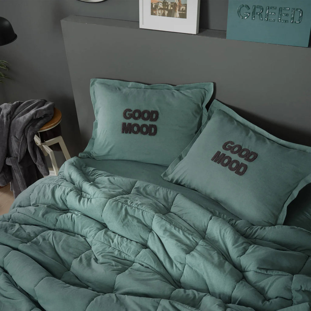 Ensemble de Lit Double Karaca Home Motto Cotton Comfort, Pétrole