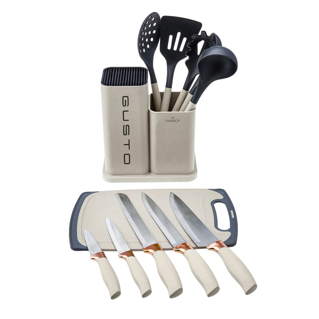 Set de couteaux et planches à découper Karaca Gusto, crème, 12 pièces