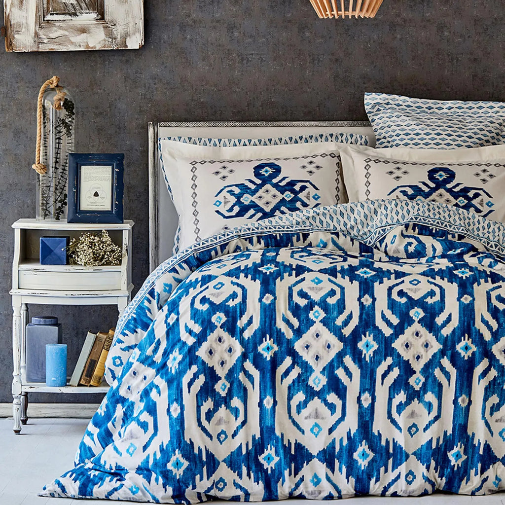 Parure de lit Karaca Home Neos pour lit double, 100% coton, bleu