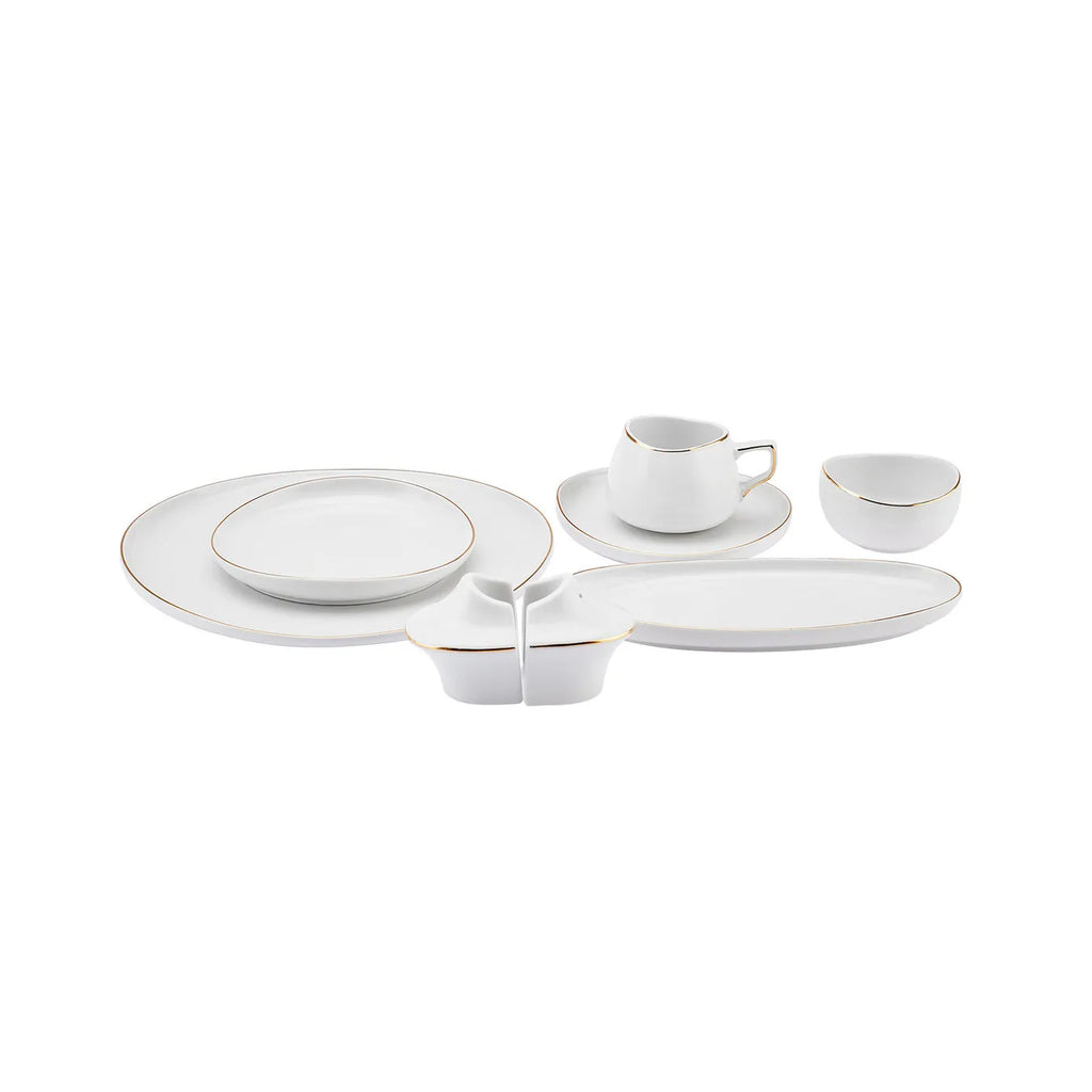 Service Petit Déjeuner Karaca Streamline Hole pour 6 personnes, 28 pièces, New Generation Bone, or