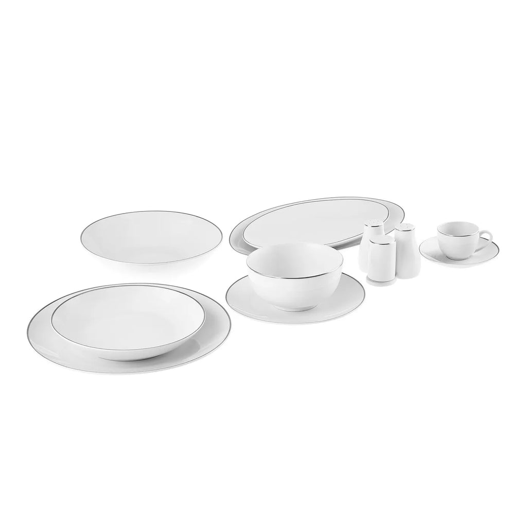 Service de table Karaca Rowan pour 12 personnes, 69 pièces, New Generation Bone, platinum