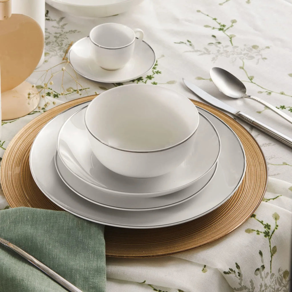 Service de table Karaca Rowan pour 12 personnes, 69 pièces, New Generation Bone, platinum