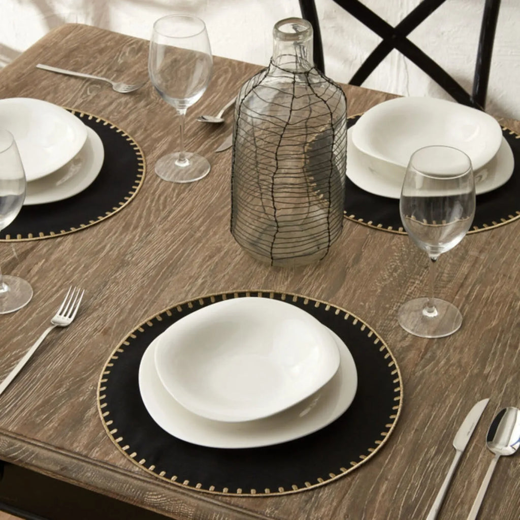 Napperon Karaca Home Collection Signature du 50e anniversaire, or noir, rond
