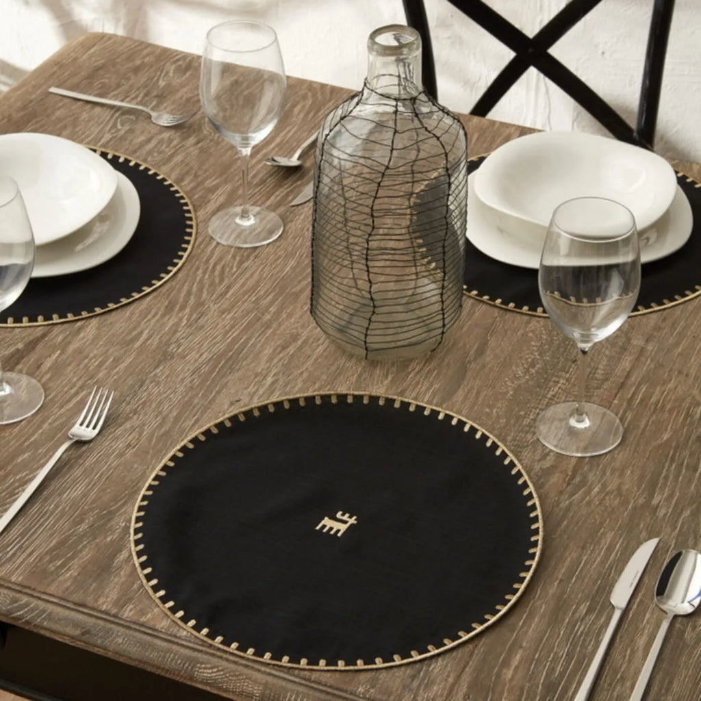 Napperon Karaca Home Collection Signature du 50e anniversaire, or noir, rond