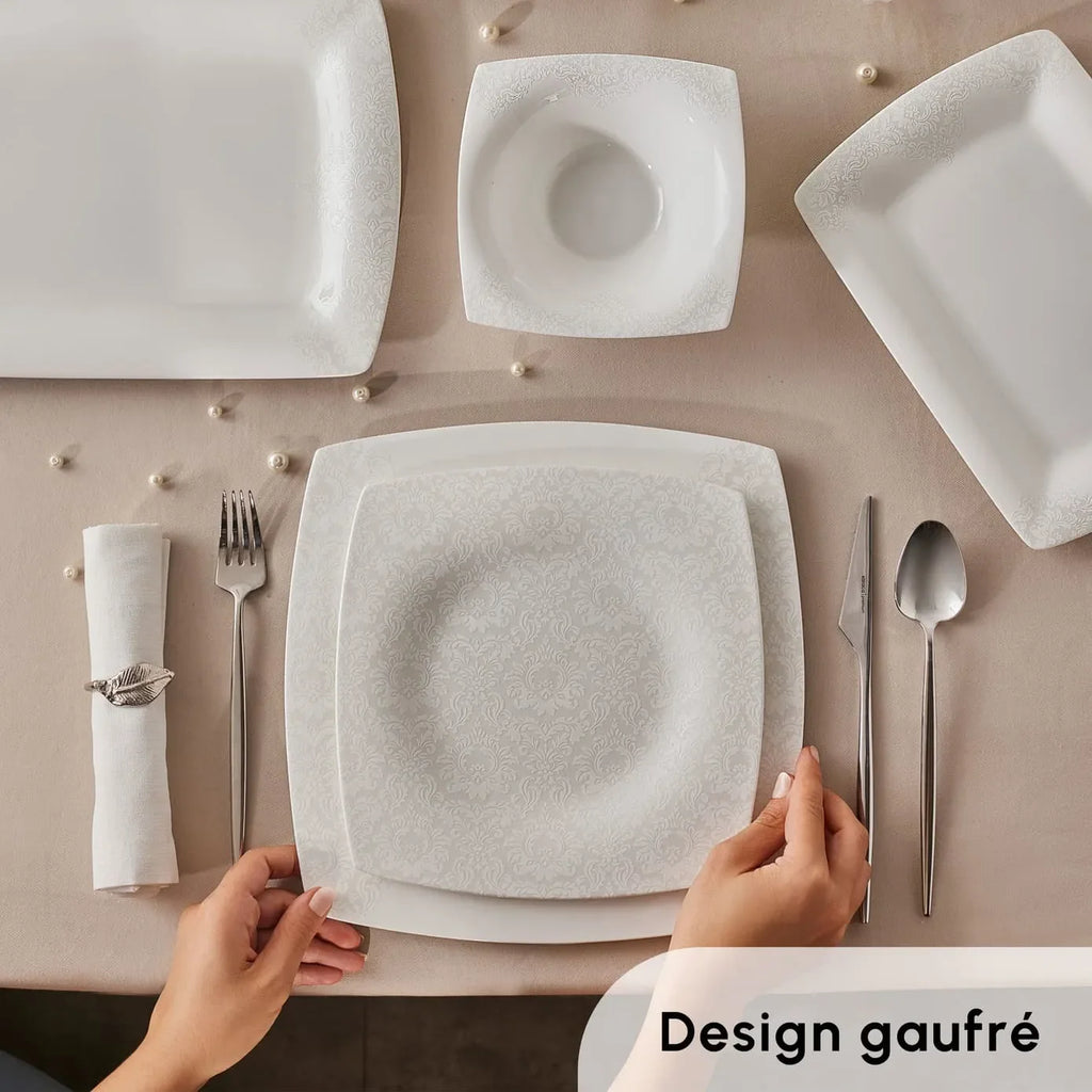 Karaca Fine Pearl Helen Service de Table Carré en Perle 58 Pièces pour 12 Personnes
