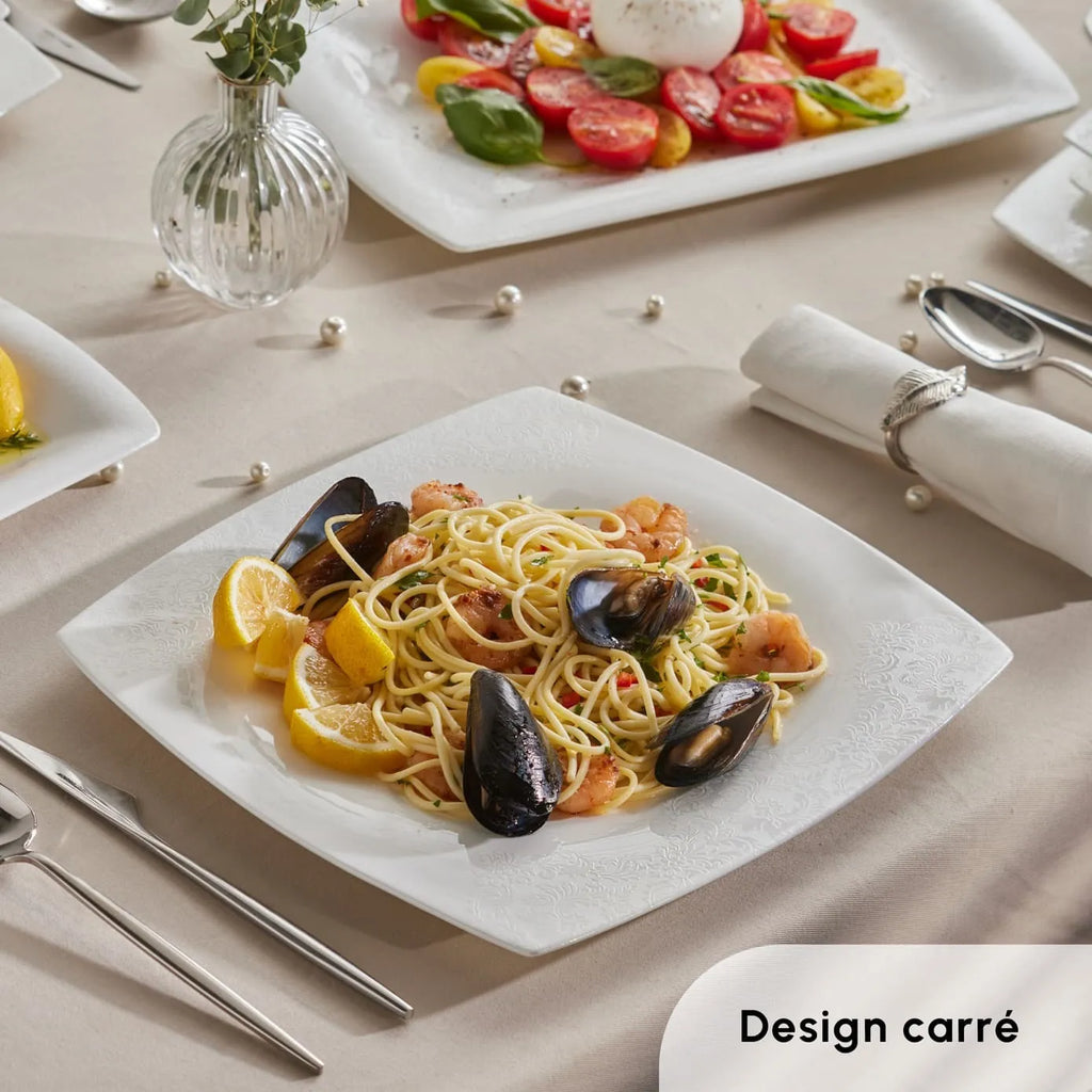 Karaca Fine Pearl Helen Service de Table Carré en Perle 58 Pièces pour 12 Personnes