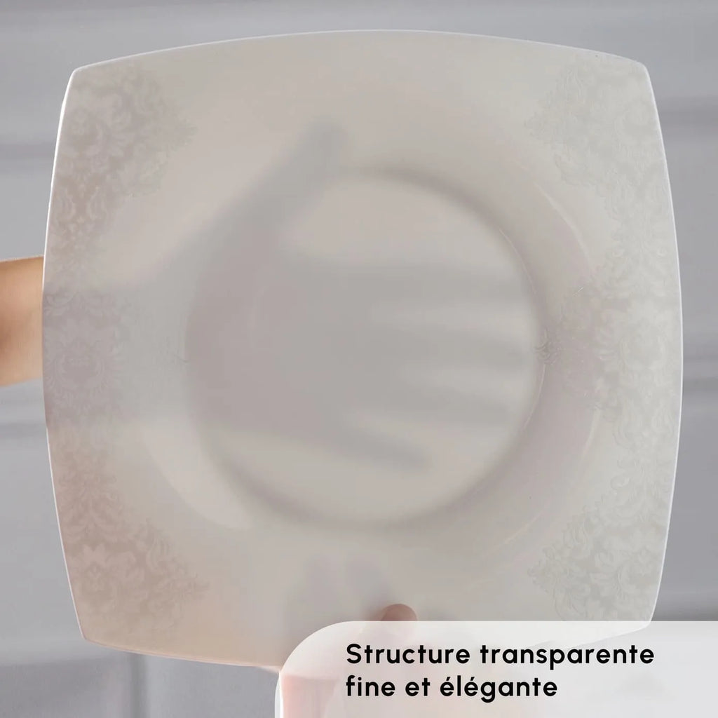 Karaca Fine Pearl Helen Service de Table Carré en Perle 58 Pièces pour 12 Personnes