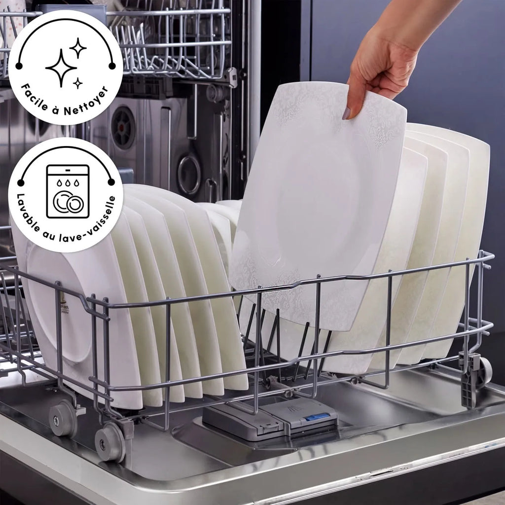 Karaca Fine Pearl Helen Service de Table Carré en Perle 58 Pièces pour 12 Personnes