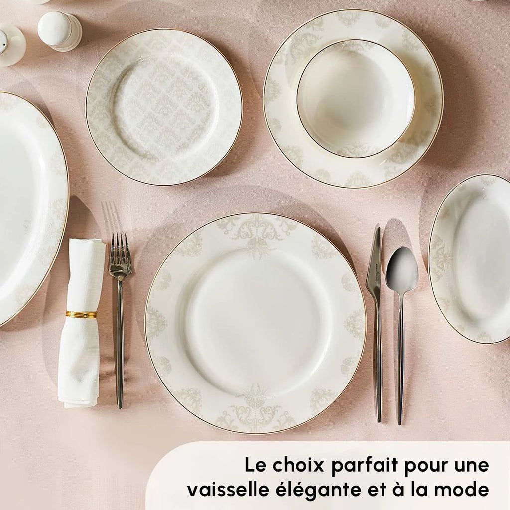 Service de table Karaca Siena pour 12 personnes, 56 pièces, New Generation Bone, avec bord doré