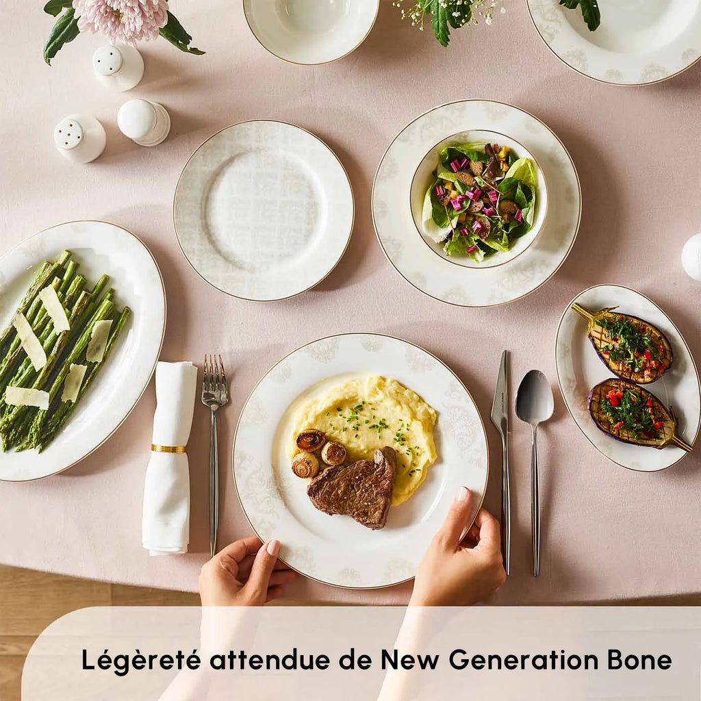 Service de table Karaca Siena pour 12 personnes, 56 pièces, New Generation Bone, avec bord doré