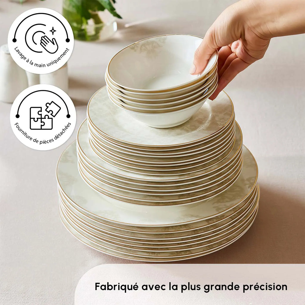 Service de table Karaca Siena pour 12 personnes, 56 pièces, New Generation Bone, avec bord doré