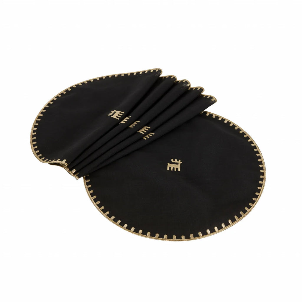 Napperon Karaca Home Collection Signature du 50e anniversaire, or noir, rond
