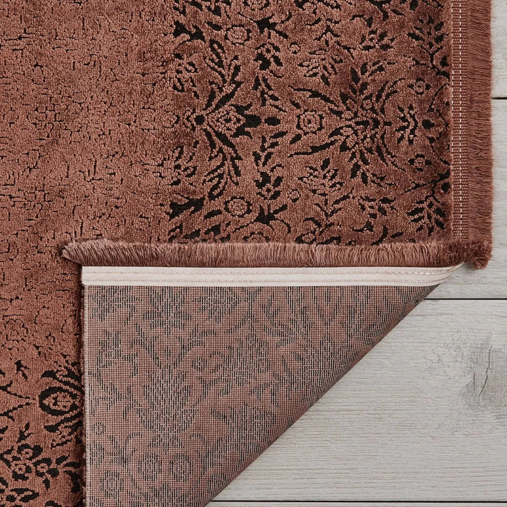 Tapis Kaşmir Halı Viscose Premium Damask couleur saumon, 80x150 cm