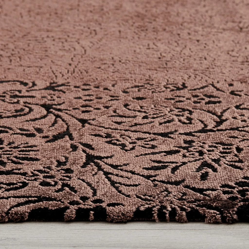 Tapis Kaşmir Halı Viscose Premium Damask couleur saumon, 80x150 cm