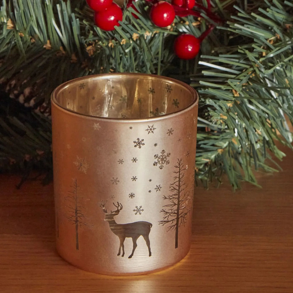 Bougeoir Karaca Home Noël Helena en verre, or, 7x7,8 cm