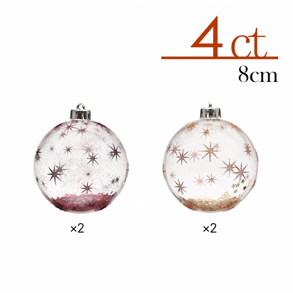 Karaca Home New Year Ensemble de Décorations de Sapin Paillettes, 4 Pièces, 8 cm