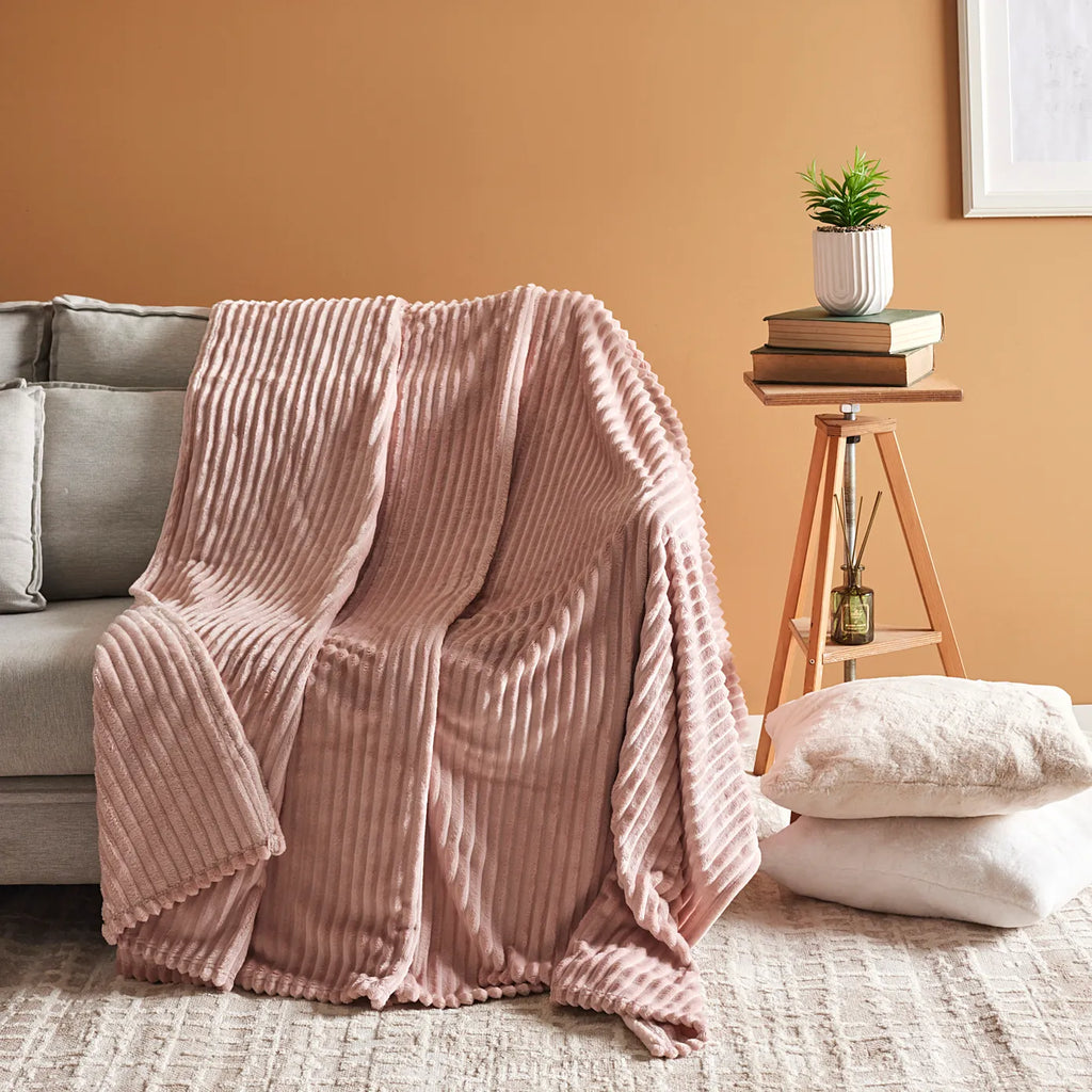 Couverture Karaca Ruby Stripe Wellsoft single, rose