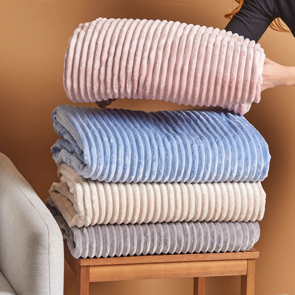 Couverture Karaca Ruby Stripe Wellsoft single, rose