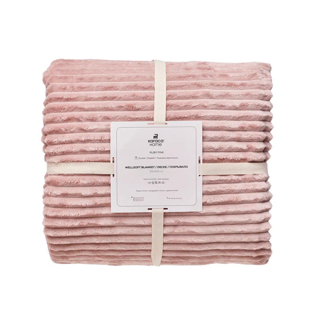 Couverture Karaca Ruby Stripe Wellsoft single, rose