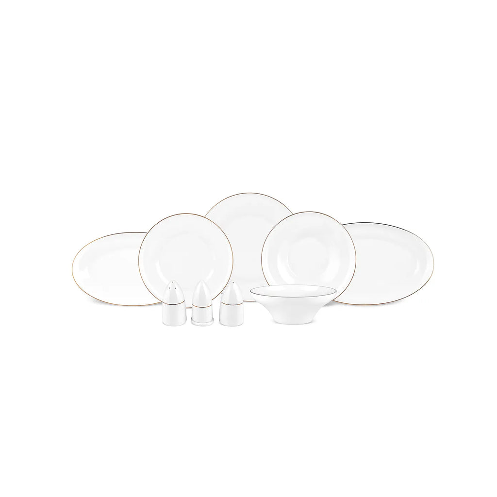 Service de table Karaca Streamline Nefeli pour 12 personnes, 56 pièces, New Generation Bone, or