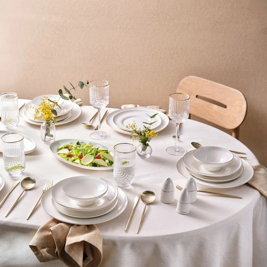 Service de table Karaca Streamline Nefeli pour 12 personnes, 56 pièces, New Generation Bone, or