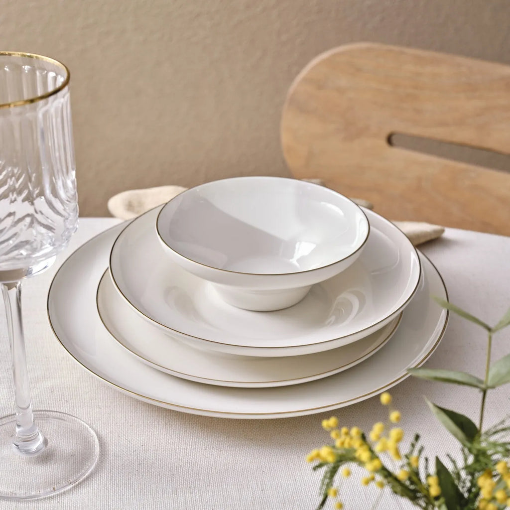 Service de table Karaca Streamline Nefeli pour 12 personnes, 56 pièces, New Generation Bone, or